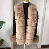 elegant knitted sweater with faux fox fur collar, fur coat