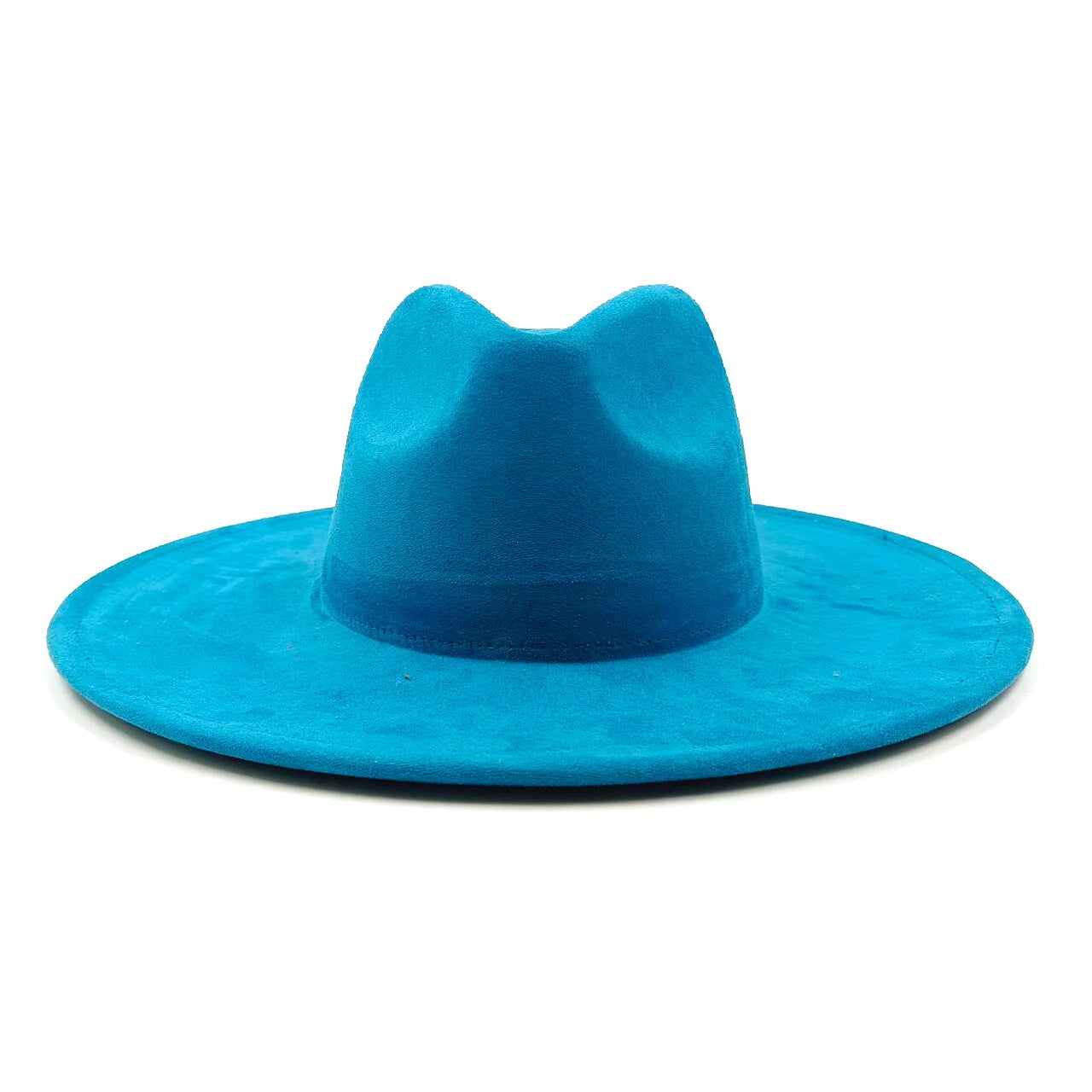 Suede fedora hat with heart shaped top, 3.75" brim