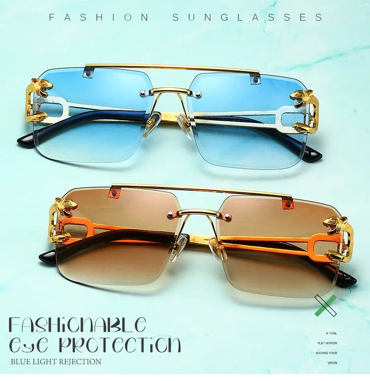 Trendy rectangular rimless sunglasses