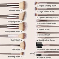 Set of 3 to 20 makeup brushes, soft and fluffy.