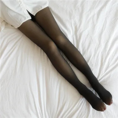 Insulated Tights Legs Faux Translucent Warm Plush Lined Elastic