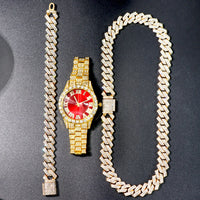 Necklace+Watch+Bracelet Iced Out Watch For Men Hip Hop 14MM Prong