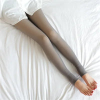 Insulated Tights Legs Faux Translucent Warm Plush Lined Elastic