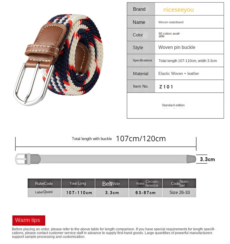 Unisex colorful canvas belt 107/120 cm