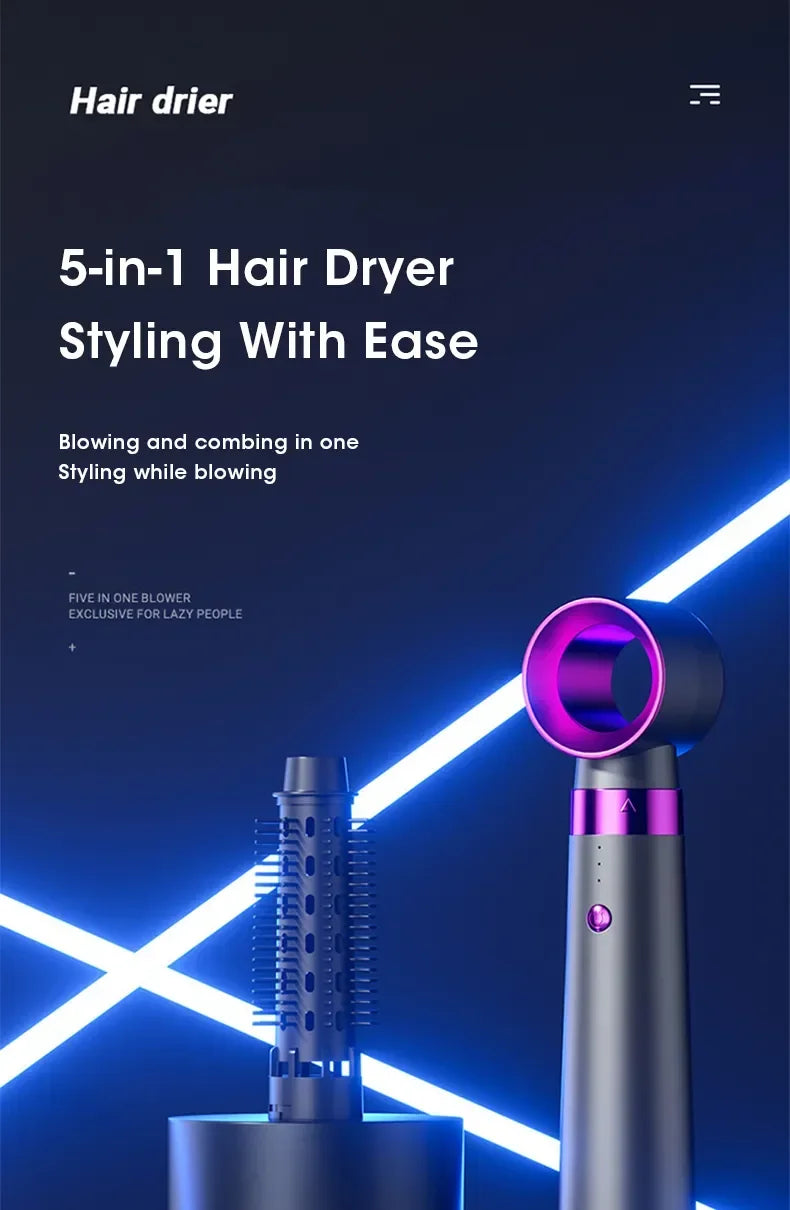 Electric Hair Dryer 5 in 1 Multifunctional Hair Straightener Negative Ion Hair Care Curler Blow Dryer Styling Set Strong Wind