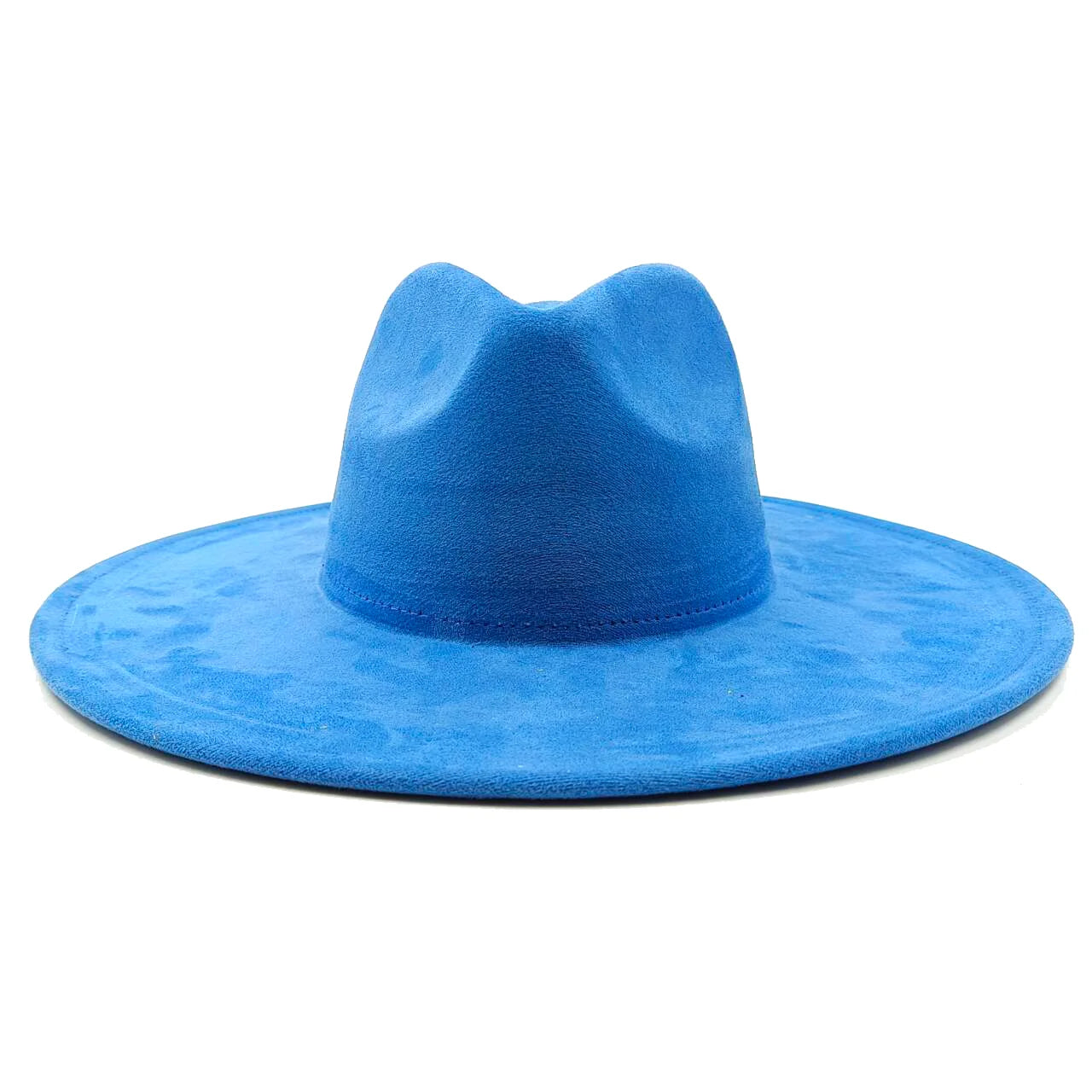 Suede fedora hat with heart shaped top, 3.75" brim