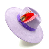 Suede fedora hat with heart shaped top, 3.75" brim