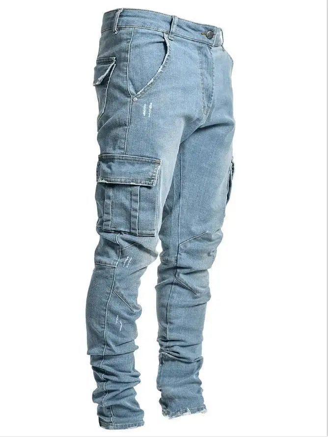 Pencil Jeans Solid Denim Cargo Pants