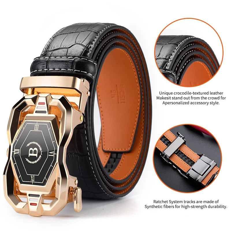 HCDW Designer Belts man Black Brown Automatic genuine leather belt for men Work Luxury Brand fashion Golf Trouser Belt male Gift