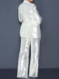 Sequin suit with V-neck, long sleeves and pants