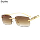 Rimless Square Sunglasses Retro Designer Gold Leopard Style Lenses