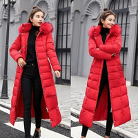 Long Fox Fur Bow Warm Down Coat