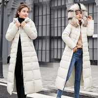 Long Fox Fur Bow Warm Down Coat