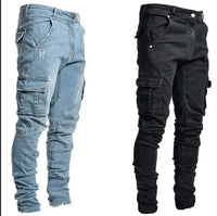 Pencil Jeans Solid Denim Cargo Pants