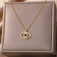 Necklace with Turkish eye pendant in stainless steel gold color