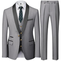 Men’s British Style Slim Suit 3 Piece Set Jacket Vest Pants