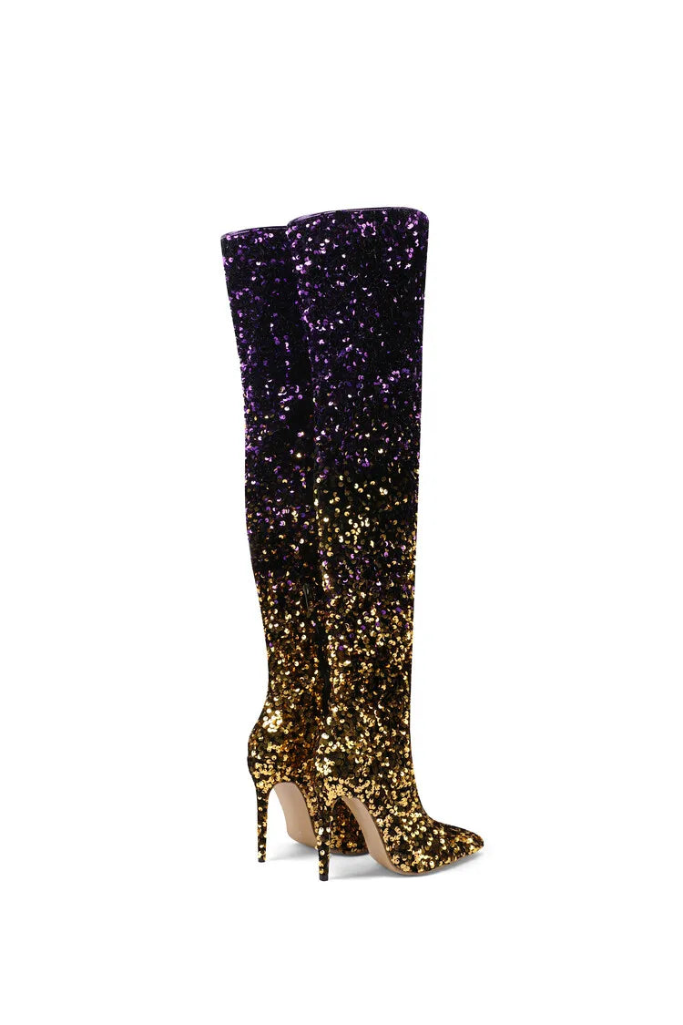 tight sequined thigh boots, gradient