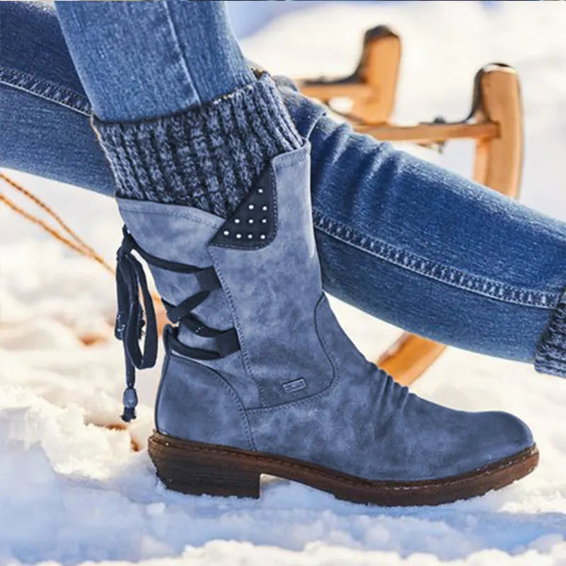 Lace-up side zip snow boots