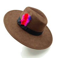 Suede fedora hat with heart shaped top, 3.75" brim