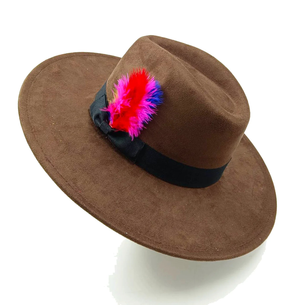 Suede fedora hat with heart shaped top, 3.75" brim