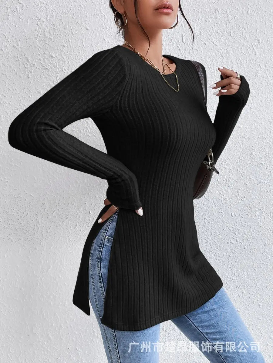 Autumn slim slit long sleeve t-shirt