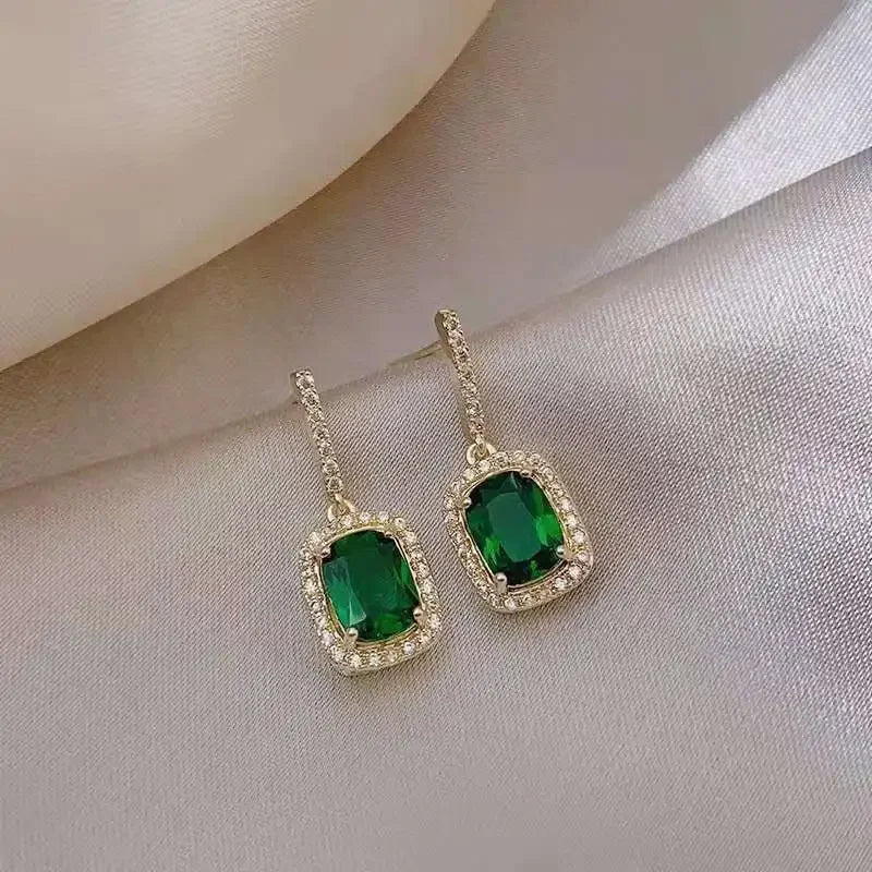 Luxury Green Emerald Square Stud Earrings