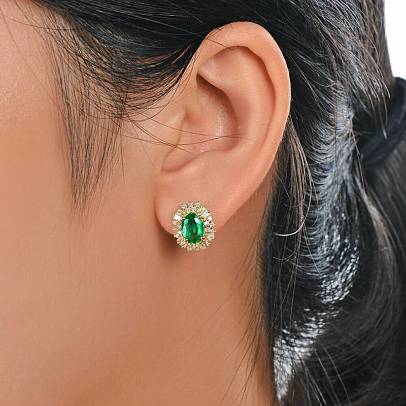 Boucles d'oreilles créoles de luxe couleur or Huitan avec zircone cubique vert/blanc Bling Bling