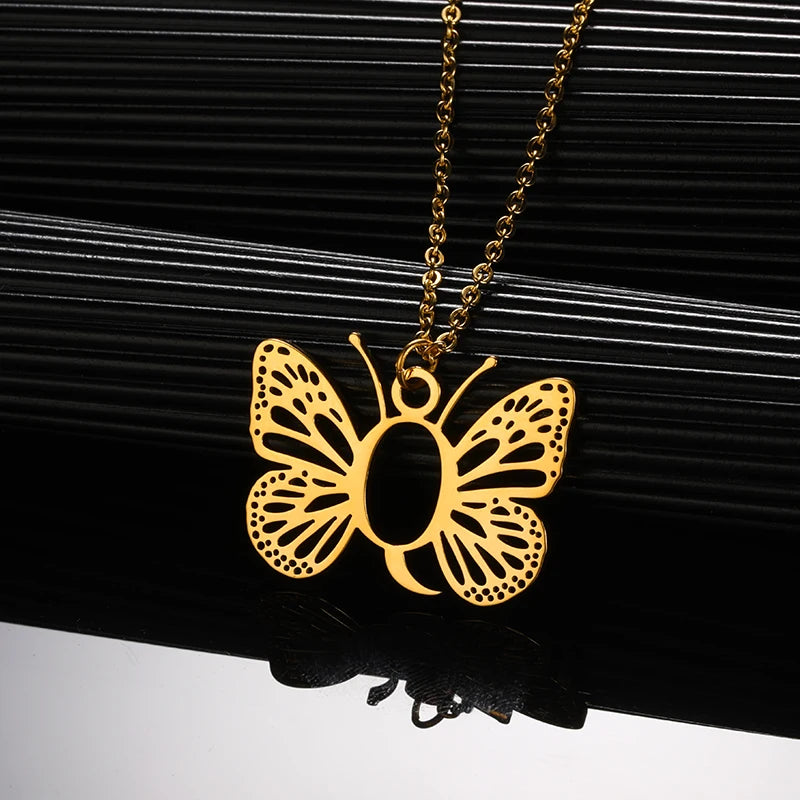 A - Z Initial Letter Collar Butterfly Necklace For WomenAzizaK