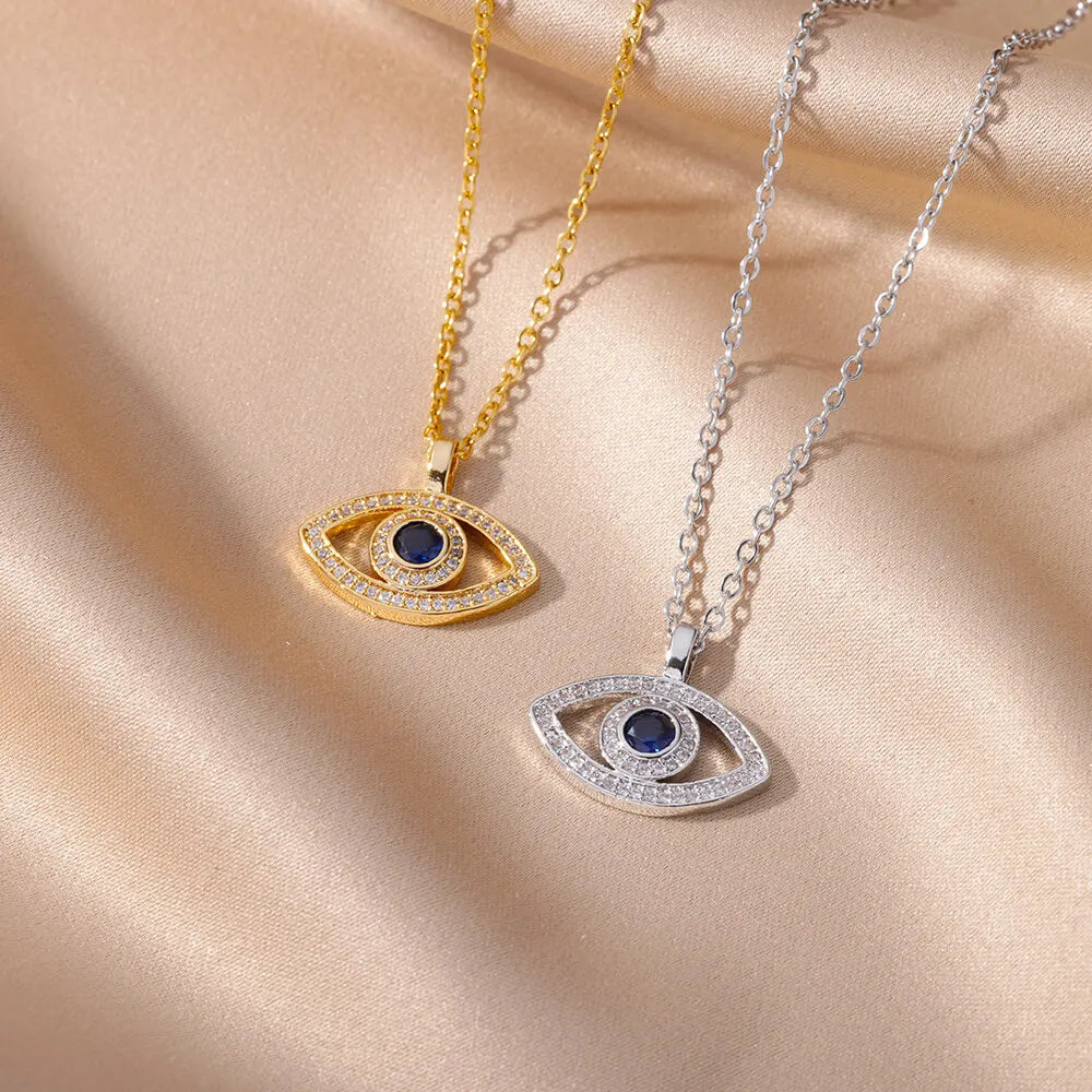 Necklace with Turkish eye pendant in stainless steel gold color