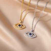 Necklace with Turkish eye pendant in stainless steel gold color