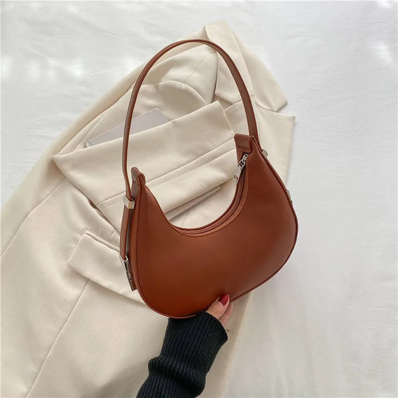 Luxury PU Leather Underarm Tote Bag for Women Hobo Style Shoulder Clutch Handbag Purse with Eye - Catching Half Moon ShapeAzizaK