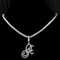 New Cursive Letters Cubic Zirconia Chain Intial Name Necklace Hip Hop Jewelry Gold Silver Color CZ 26 Alphabet Pendant Necklaces