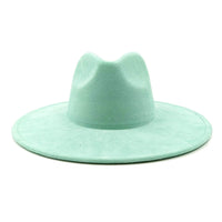 Suede fedora hat with heart shaped top, 3.75" brim