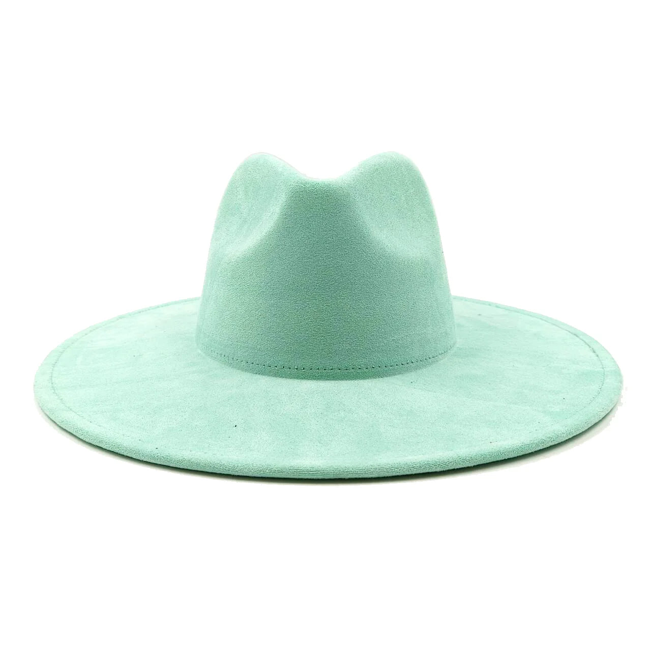 Suede fedora hat with heart shaped top, 3.75" brim