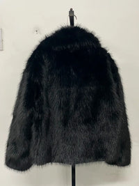 fur turn-down collar coat long sleeve cardigan