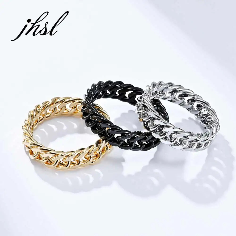 Rings Chain Link Design Stainless Steel Black Gold Silver