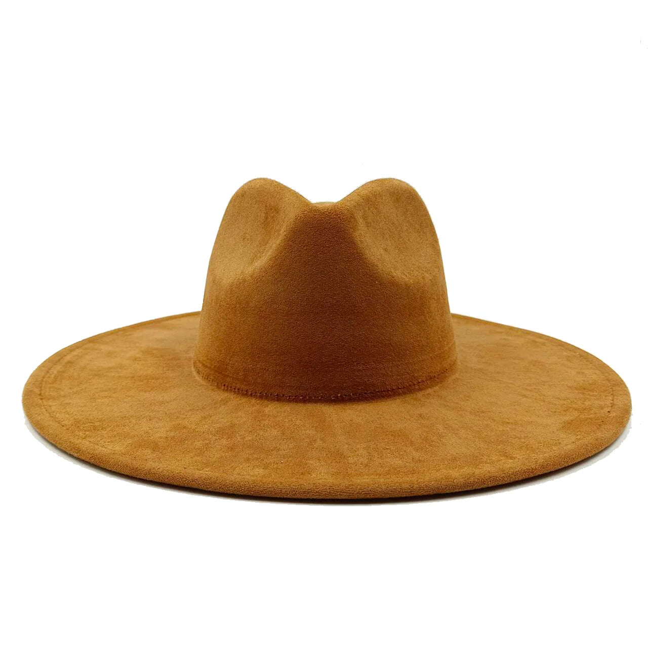 Suede fedora hat with heart shaped top, 3.75" brim