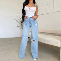 Jeans Wide Leg Pants Wash Holes