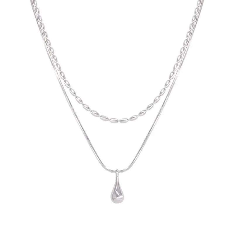 XIYANIKE Minimalist double layer water drop pendant necklace