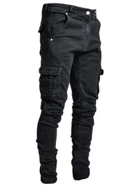 Pencil Jeans Solid Denim Cargo Pants