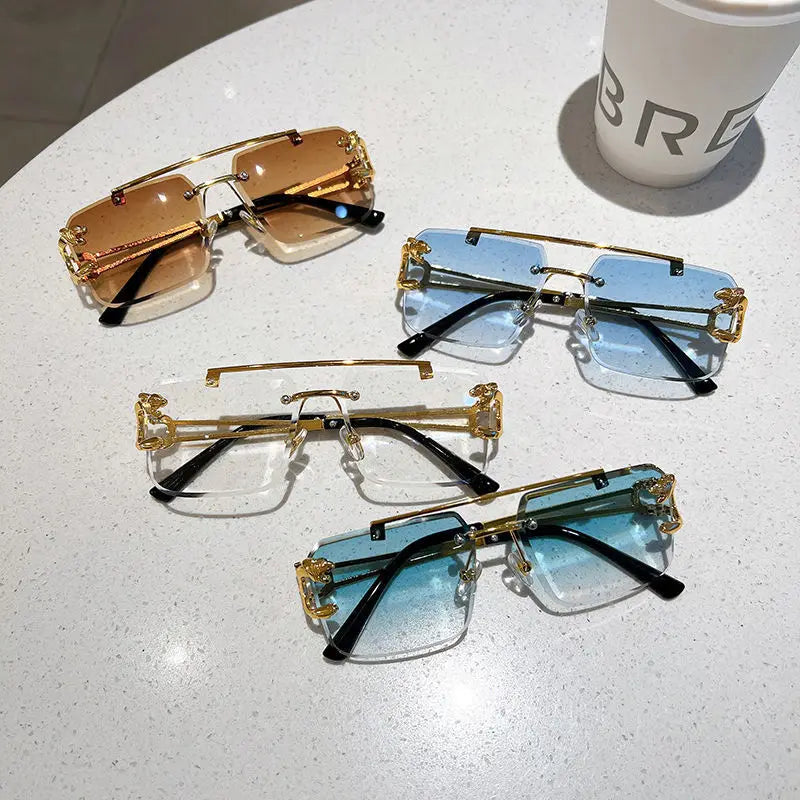 Trendy rectangular rimless sunglasses