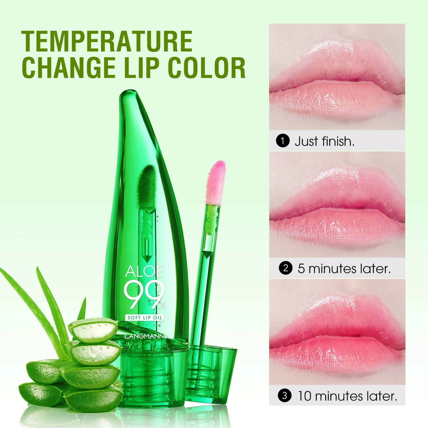 Langmanni Aloe Vera Moisturizing Lip Gloss - Color Changing Lip Glaze - Warming Sensation - Long Lasting Hydrating Lip Oil