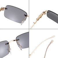 Rimless Square Sunglasses Retro Designer Gold Leopard Style Lenses