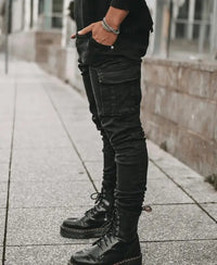 Pencil Jeans Solid Denim Cargo Pants