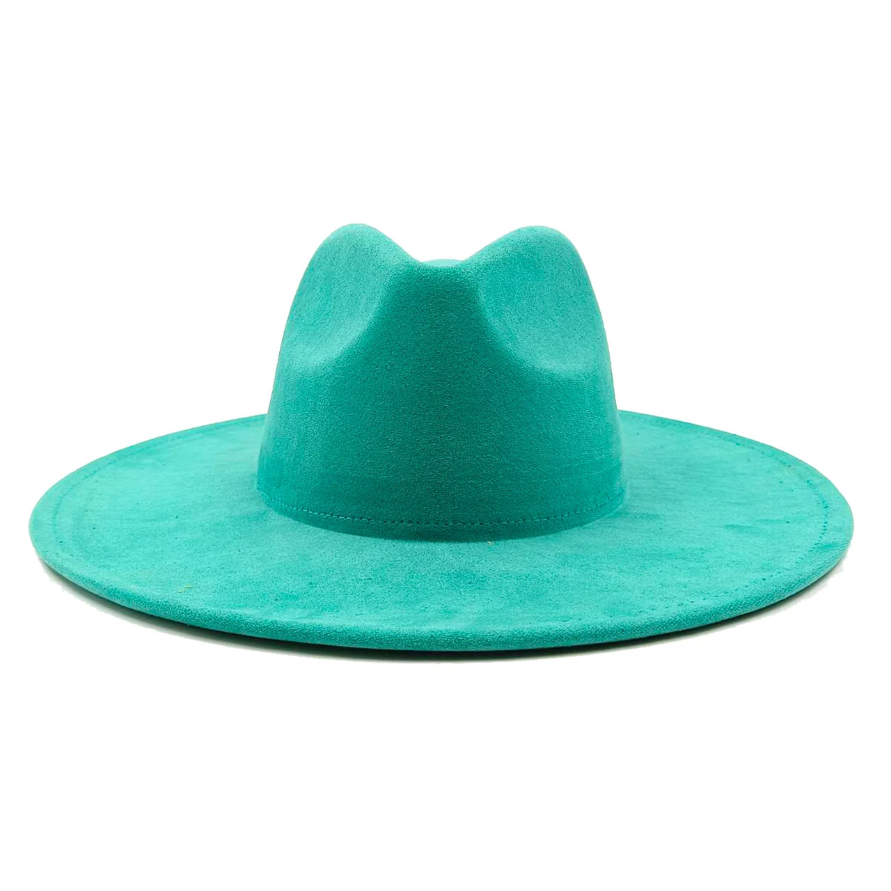 Suede fedora hat with heart shaped top, 3.75" brim