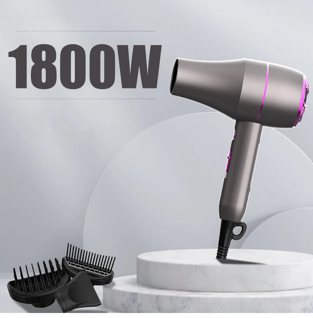 Professional Hair Dryer 1800W Powerful Hot and Cold Strong Wind Blower Constant Temperature  Collecting  Air Comb Nozzle Gear