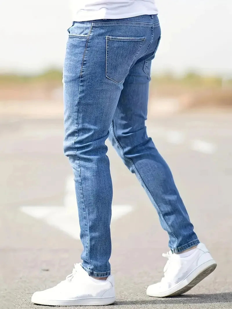 Ripped Skinny Vintage Wash Solid Pencil Jeans