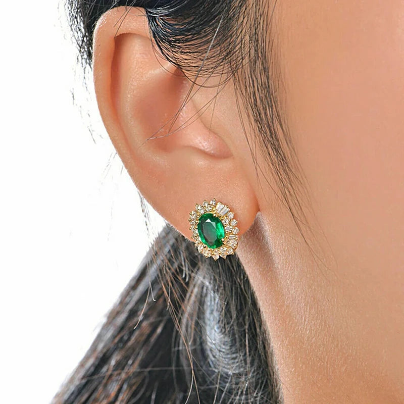 Boucles d'oreilles créoles de luxe couleur or Huitan avec zircone cubique vert/blanc Bling Bling