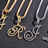 New Cursive Letters Cubic Zirconia Chain Intial Name Necklace Hip Hop Jewelry Gold Silver Color CZ 26 Alphabet Pendant Necklaces