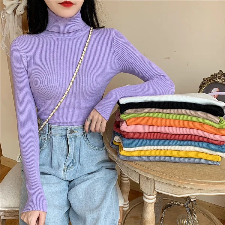 Long sleeve turtleneck knitted sweater